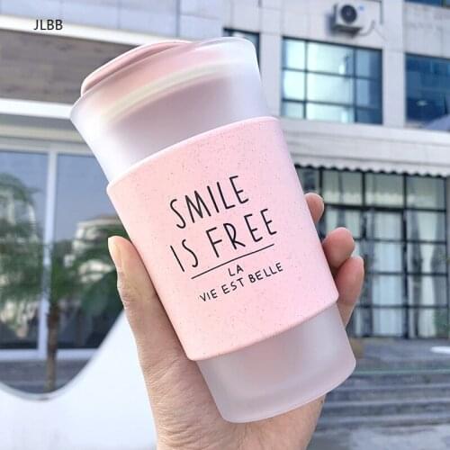 OAPE 400ml Korean Style Cute Glass Student Lovers Leisure Water Bottles Outdoor Portable Milk Tea Cold Drink Cup Coffee Mug