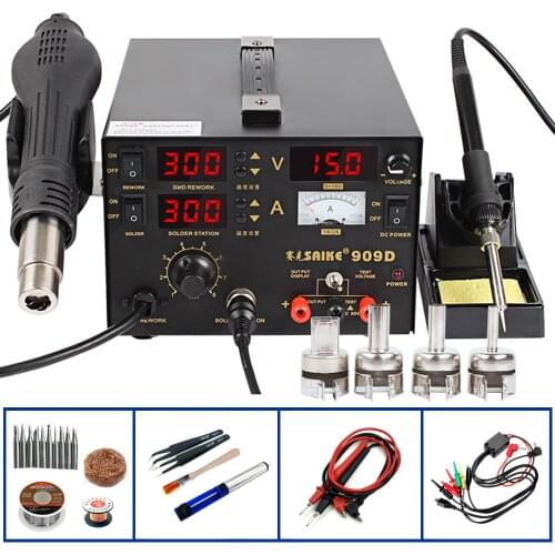 Saike 909D Heat Gun Desoldering Station Power Multi-Function 3 in 1 Constant Temperature Soldering Iron Soldering Station