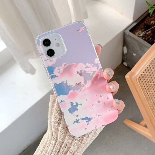 Fashion Colored Clouds Laser Phone Case For iPhone 12 11 Pro Max XR XS Max 7 8 Plus X Cases Aurora Transparent Back Cover Funda