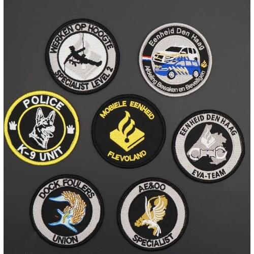 DIS POLITIE Eenheid Den Haag Embroidery Merrow Border Biker Patch DOCK FOULERS UNION Badge Hook Back for Clothes Hat Accessories