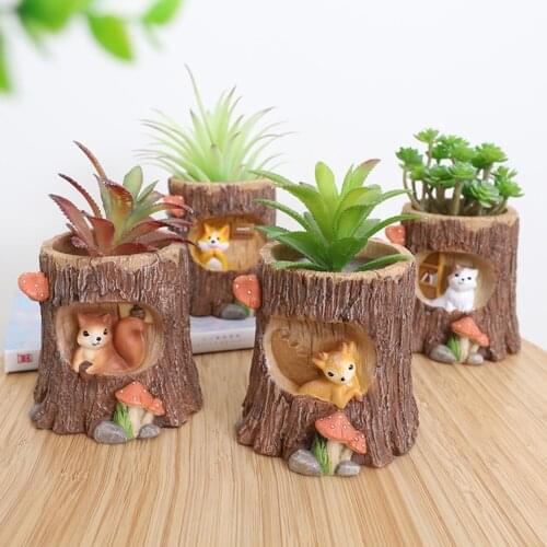 Cartoon Animal Green Plants Bonsai Resin Swing Hanging Basket Micro Landscape Succulent Flowerpot Desktop Potted Decoration