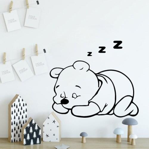 Cartoon Bear Wall Sticker Cute Babys Kids Bedroom Decoration Sleeping Teddy Vinyl Decal Mom Wall Decor Nursery Art Mural