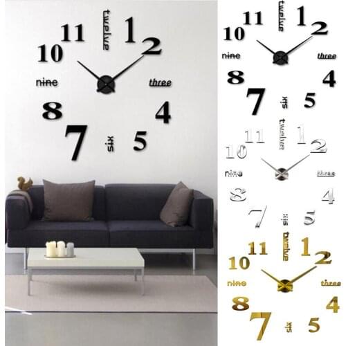 3D Wall Clock Mirror Surface Large Size Sticker Decorative Clock DIY for Living Room Bedroom Office Decor Mute Arabic Numeral