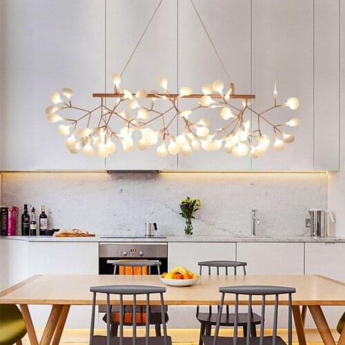 Nordic Hanging Living Room Chandelier Modern Kitchen Firefly Lamp Rose Gold/Black Branch Round Chandelier Lighting
