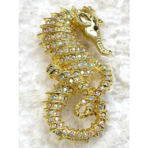 Clear AB Rhinestone Seahorse Pin brooches Fashion brooch C945 F2