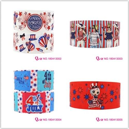 Q&N ribbon 16mm 22mm 25mm 38mm 50mm 75mm July 4th printed grosgrain ribbon webbing 50yards/roll for hair tie free shipping