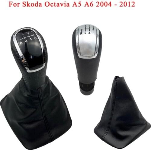 Car Gear Stick Shift Knob Lever Handle Leather Boot Cover For Skoda Octavia A5 A6 2004 2005 2006 2007 2008 2009 2010 2011 2012