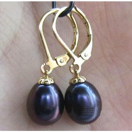 Natural AAA+ 8x10mm South Sea black Pearl Earrings