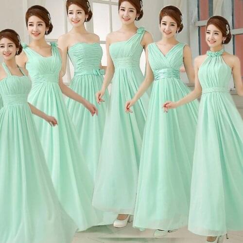 Custom Made Halter Mint Green Bridesmaid Dresses Long Chiffon Champagne Purple Prom Gown