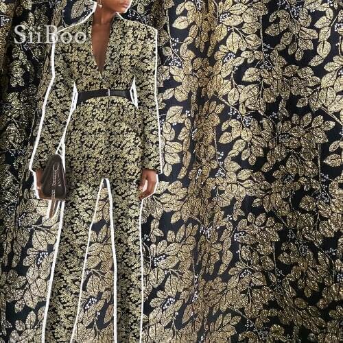 Siiboo French style metallic leaf jacquard fabric for suits dress pants Tejido jacquard de seda dorada fina sp6222