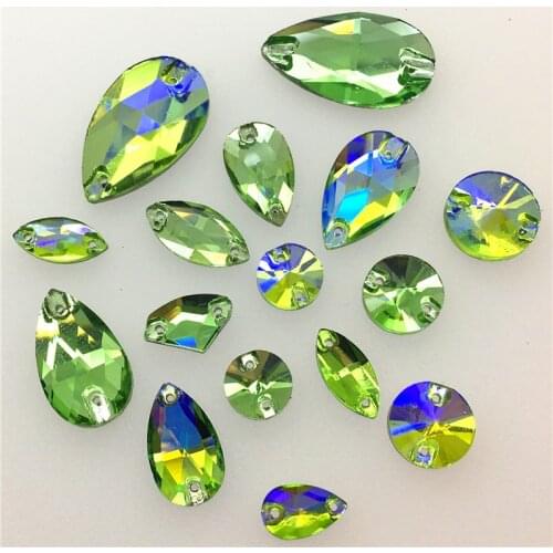 TopStone Peridot Glass Crystal Sew On Stone Drop Round Rectangle Square Mix Shape Glass Rhinestones For Clothing bags