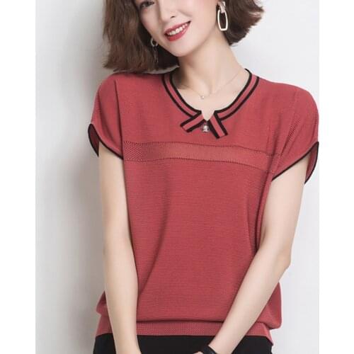 Beading Thin Summer Knitted Sweater Women 2020 Hollow Out Short Sleeve Womens Pullovers Korean Style Woman Clothes Pull Femme