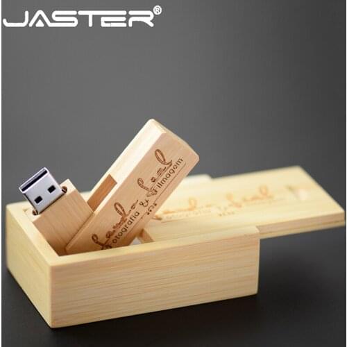 JASTER Customized logo Wooden USB + box USB flash drive 4GB 8GB 16GB pen drive memory card 32GB 64GB USB DIY LOGO Wholesale