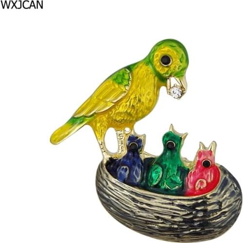 WXJCAN 2018 new bird brooch Novelty brooches animal Enamel brooch pin Parent to baby love gift 42mm*40mm B5586