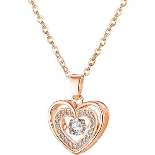 Women Girls Shiny Cubic Zirconia Heart-shaped Love Heart Pendant Necklace Female Simple Heart-to-heart Titanium Steel Clavicle