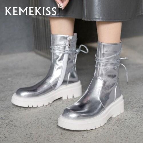 KemeKiss Size 34-42 Real Leather Women Short Boots Ins Fashion Platform High Heels Winter Shoes For Woman 2022 Office Footwear