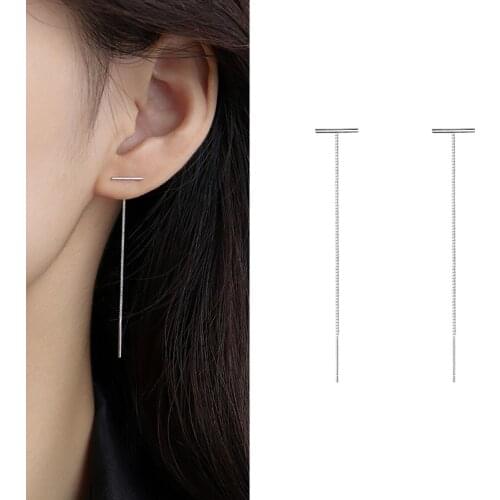 Womens Fashion Elegant Box Chain Tassel Drop Earrings Minimal Simple Stylish Dangle Earring Piercing Line Accessory Best Gift