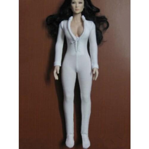 1/6 Scale Female Clothes White Skinny Stretch Jumpsuit Slim Fit for 12'' Big Breast Seamless Body Clothing Accessories