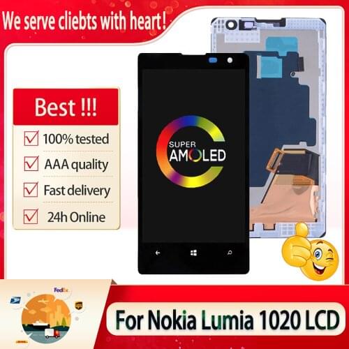 4.5" Orig For Nokia Lumia 1020 AMOLED LCD Display Screen With Touch Panel Digitizer Assembly With Frame Replacement LCDs