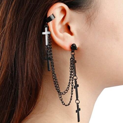 1 PC Cross Tassel Chain Earrings Gothic Punk Women Girls Clip Stud Earrings Fashion Jewelry Accessories Dropship Wholesale Hot