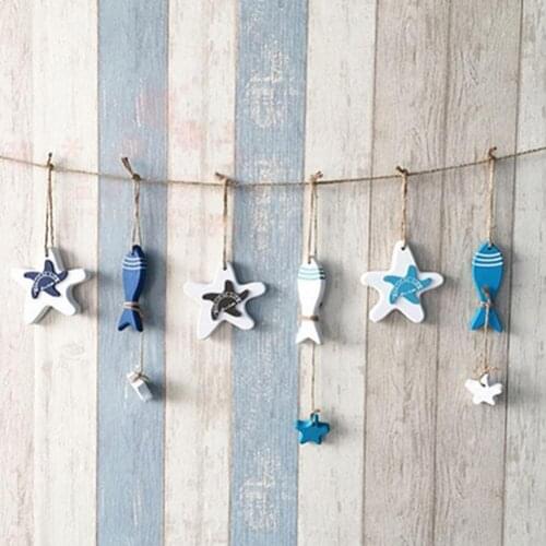 1 Pcs Mediterranean Nautical Wall Decor Hanging Craft Wooded Fish Starfish Ornament Home Decoration Accessories Wholesale