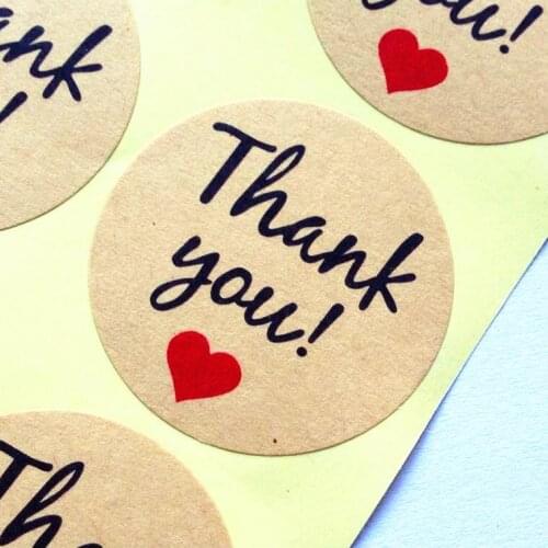 100pcs/lot Vintage Thank you Heart Round Handwrite style Kraft paper Sealing Label sticker For handmade baking products Gifts