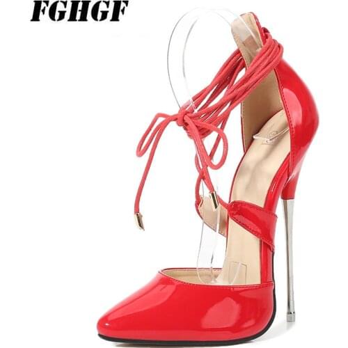16cm metal high heel sexy hate sky high code metal fine with horse eye super high heel straps high heels model nightclub style