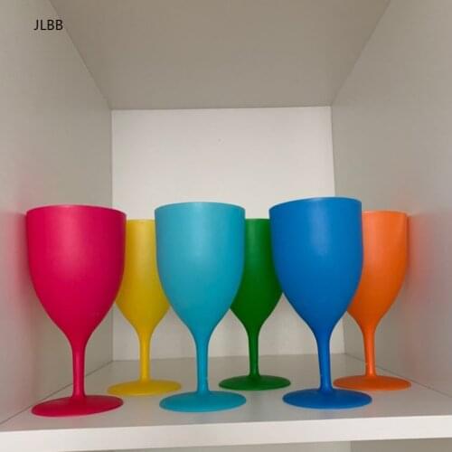 6 Pieces / Set of High Quality Plastic Wine Glasses Goblet Champagne Party Picnic Bar Drink Cup Colorful Frosted Cups