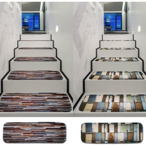 7Pcs Retro Stairs Mats Non-Slip Protector Rug Wood Stone Patern for Home Bedroom Doormat Tread Step Cover Floor Carpet