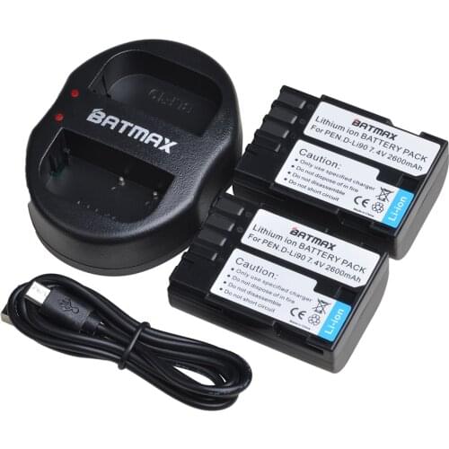 Batmax 2600mAh D-LI90 DLI90 D LI90 Battery akku +USB Dual Charger For PENTAX K-7 K-7D K-5 K-5 II 645D K01 K-3 K-3 II 645Z L15