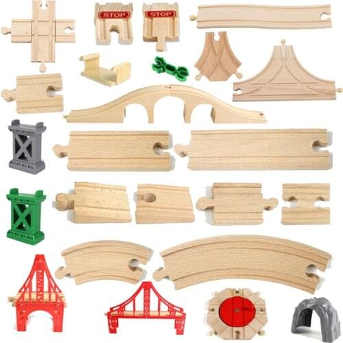 Wooden Railway Track Accessories Wooden Train Track Set Wood Rail Tracks Fit For Thomas Train Car Toy Educational Toys