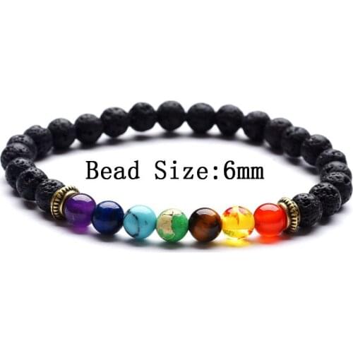 6MM Seven Chakras Natural Black Lava Stone Beads Bracelet Aromatherapy Essential Oil Diffuser MalaMala Prayer Bracelet