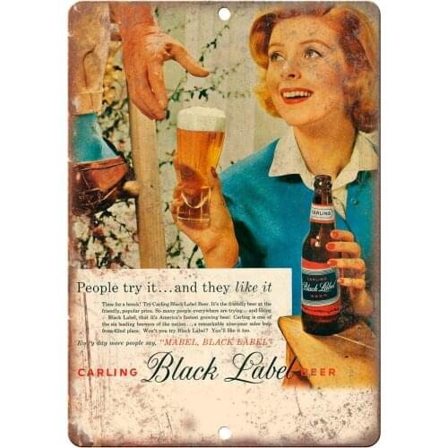 Carling Black Label Beer Vintage Ad 12" x 9" Reproduction Metal Sign E331