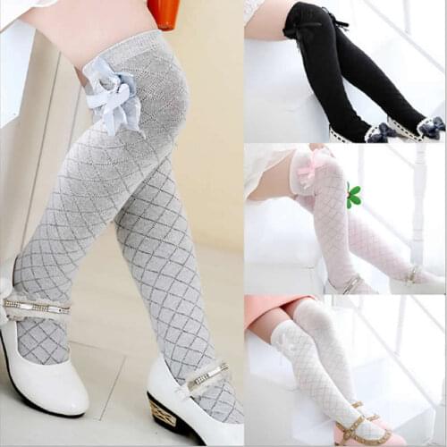 3 To 8 Year knee high above girls long princess sock Kids spring tube socks rhombus lattice socks cotton lace bow knot cotton