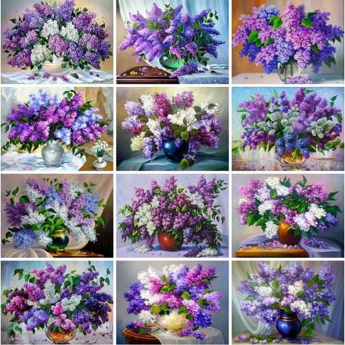 Evershine Diamond Painting Lilac Cross Stitch Kit Diamond Mosaic Flower Full Square Drill Embroidery Vase Sale Home Decoration