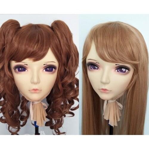 GL042) Female Sweet Girl Resin Half Head Kigurumi Mask With BJD Eyes Cosplay Anime Role Lolita Mask Crossdress Doll
