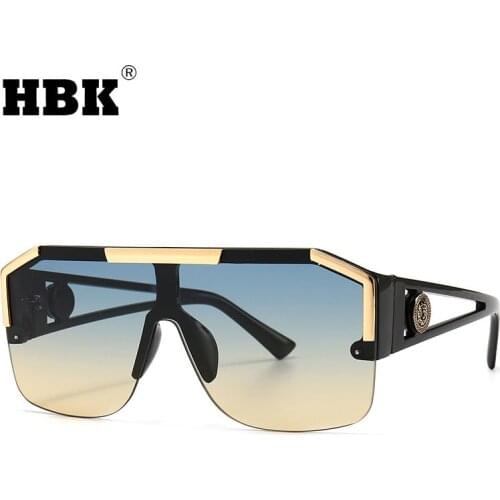 HBK Fashion One Piece Big Square Sunglasses For Men Women Oversized Vintage Driving Sun Glasses Brand Design Gradient UV400