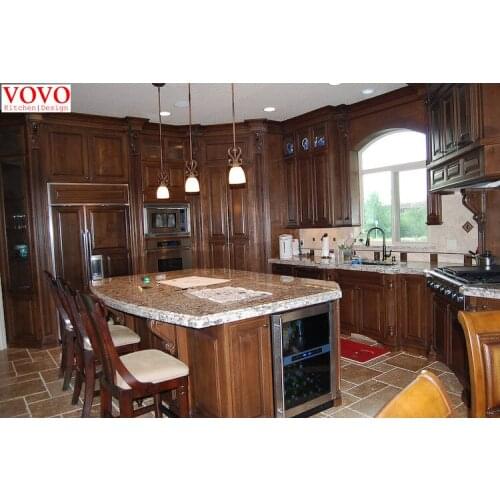 Cherry solid wood kitchen cabinet with island in center