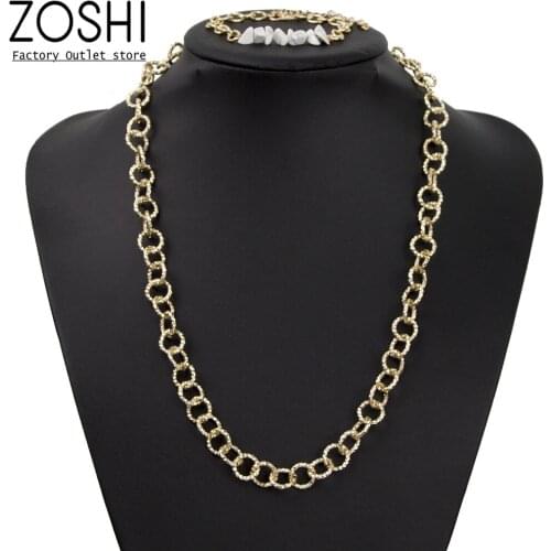 Long Round Link Chain Necklace Irregular Stone Charm Bracelet Set Vintage Indian Jewelry Set