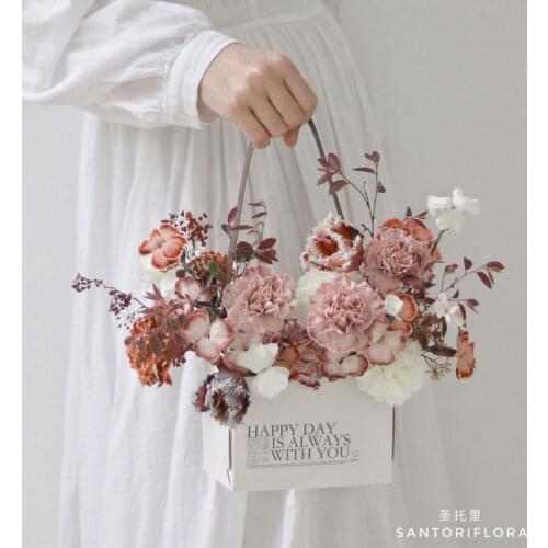 4pcs Double-sided Film Waterproof Flower Basket Flower Packaging Box with handle bouquet floral flower shop material supplies