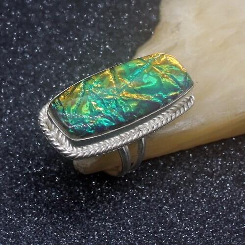 Solitaire Unique New Dichroic Glass Silver Color Jewelry Band Ring For Women Size 8.5 HD670