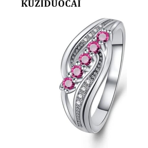 Kuziduocai New Fashion Jewelry Zircon Stainless Steel Wave Wedding Bride Party Rings For Women Girls Gifts Anillos Bague R-807