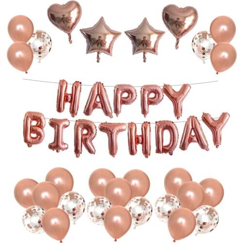 LQDIANTANG Rose Gold Happy Birthday Balloons Champagne Wedding Decoration LOVE Baloons Heart Shaped Valentines Day Air Ballon