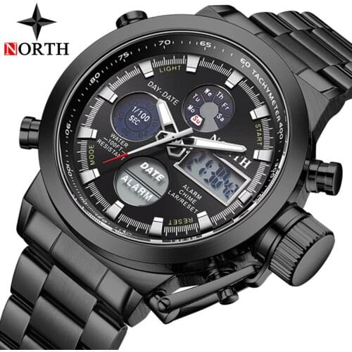 Luxury Brand NORTH Men Sport Watches Army Military Wrist Watch Men LED Digital Watches Quartz Waterproof Clock Relogio Masculino