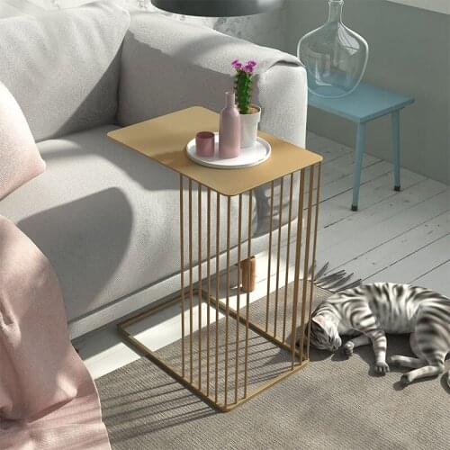 Nordic small coffee table modern minimalist ins light luxury side cabinets golden U-type metal rack multi-function bookshelf
