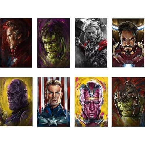 Marvel Superhero Poster Thor Iron Man Hulk Captain America Spider-Man Print Canvas Painting Childrens Room Decoration Painting