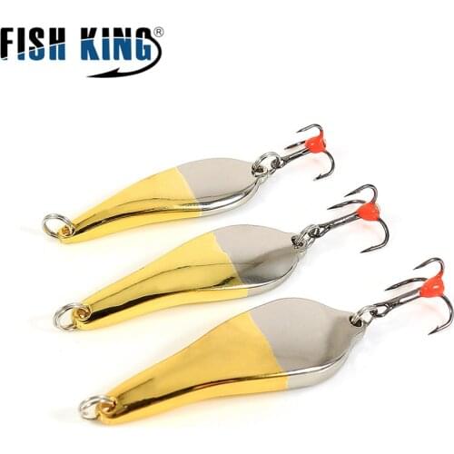 FISH KING Metal Spinner Spoon Winter Ice Fishing Lure 10g/47mm 15g/50mm 20g/55mm Gold Silver Hard Baits With Treble Hook