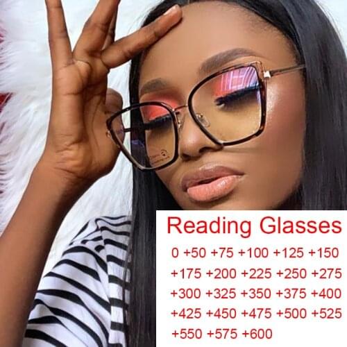 Metal Leopard Cat Eye Diopters Glasses 0 to +600 Anti Blue Light Reading Glasses Frame Women Presbyopic Eyeglasses Fashion Point