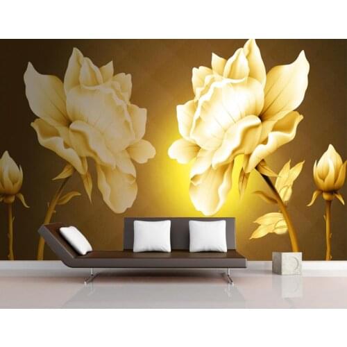 Custom wallpaper golden mural rose flower background wall decoration painting home decoration living room bedroom 3d wallpaper