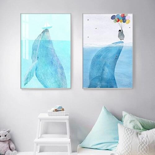 Wall Art Canvas Painting HD Printing Whale Boat Poster Animal Watercolor Home Decor Modern Nordic Living Room Modular Pictures